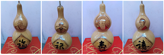 周强一 葫芦烙画《福禄寿禧》